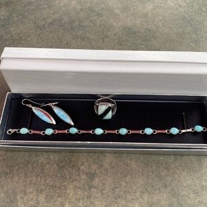 Larimar Earrings, Ring, and Bracelet Set